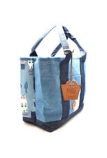 Great Zakka Kusuguru Glasses Cat Embroidered Multi-Compartment Tote Bag - Blue