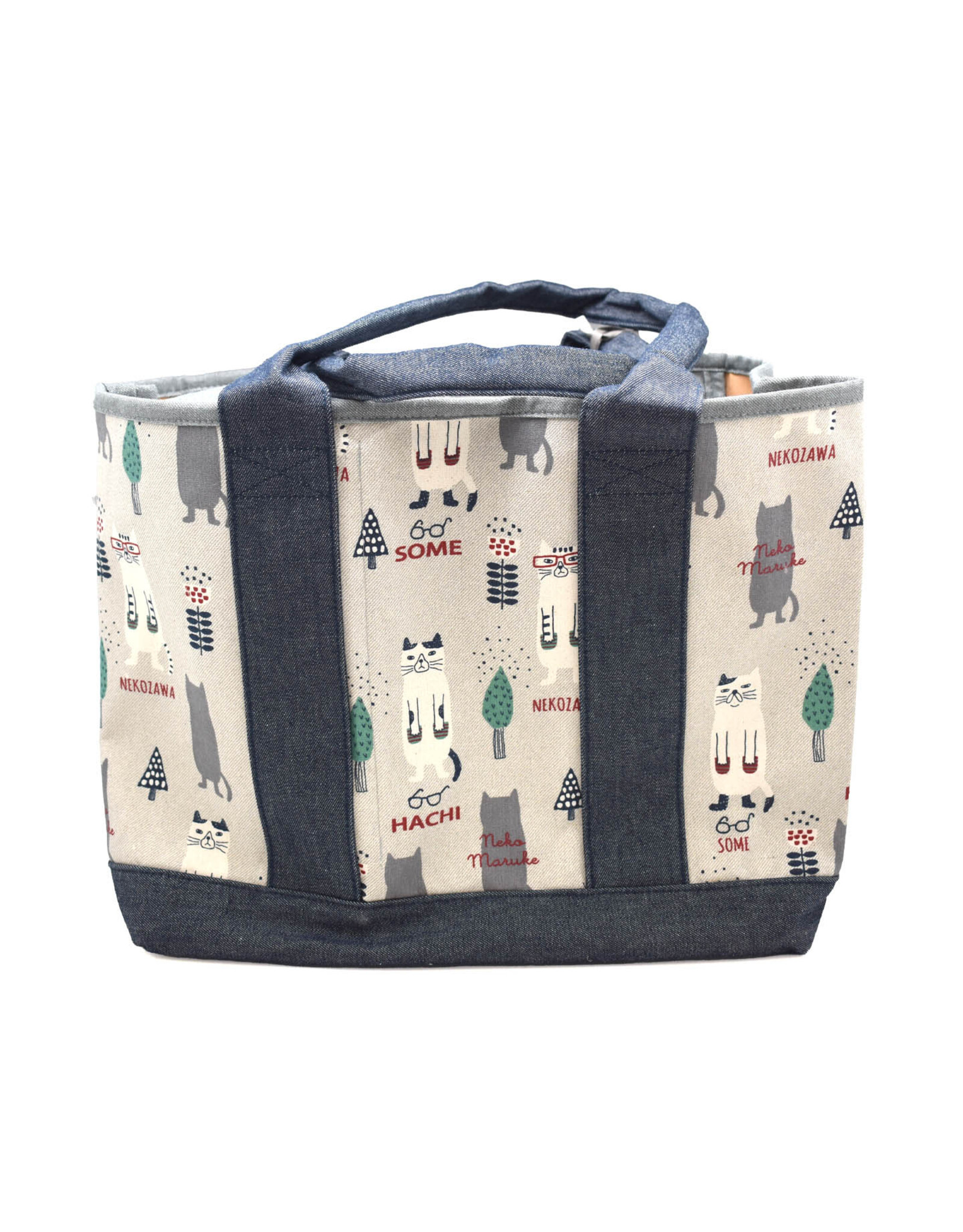 Great Zakka Kusuguru Glasses Cat Embroidered Multi-Compartment Tote Bag - Gray