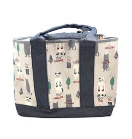 Great Zakka Kusuguru Glasses Cat Embroidered Multi-Compartment Tote Bag - Gray