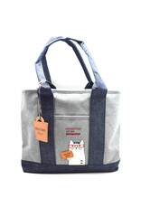 Great Zakka Kusuguru Glasses Cat Embroidered Multi-Compartment Tote Bag - Gray