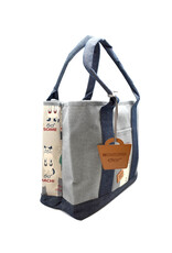 Great Zakka Kusuguru Glasses Cat Embroidered Multi-Compartment Tote Bag - Gray