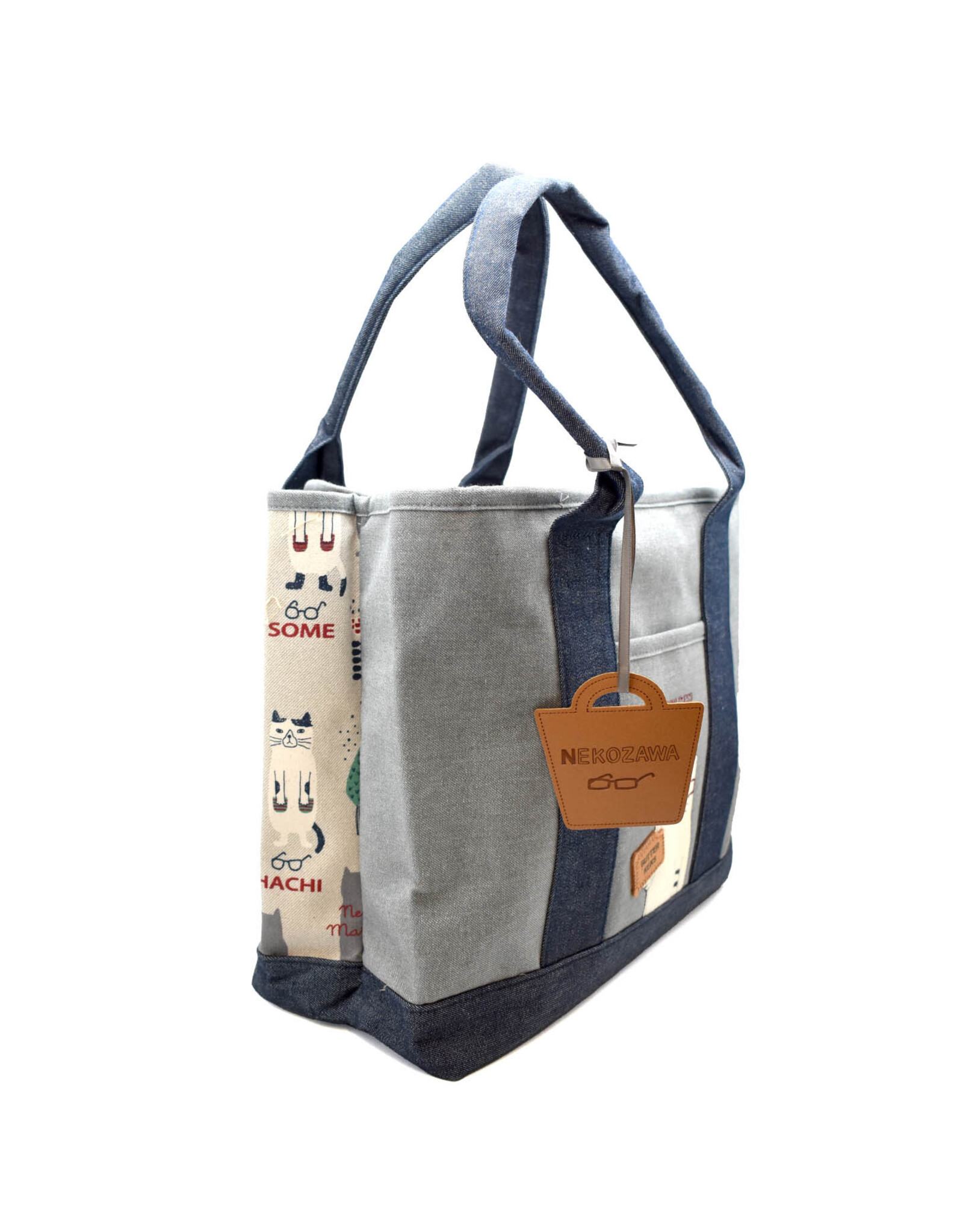 Great Zakka Kusuguru Glasses Cat Embroidered Multi-Compartment Tote Bag - Gray