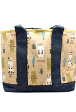 Great Zakka Kusuguru Glasses Cat Embroidered Multi-Compartment Tote Bag - Yellow