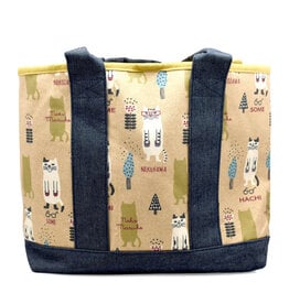 Great Zakka Kusuguru Glasses Cat Embroidered Multi-Compartment Tote Bag - Yellow