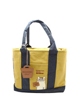Great Zakka Kusuguru Glasses Cat Embroidered Multi-Compartment Tote Bag - Yellow