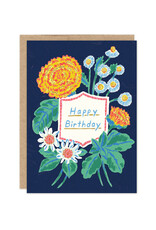 Navy Florals Birthday Greeting Card