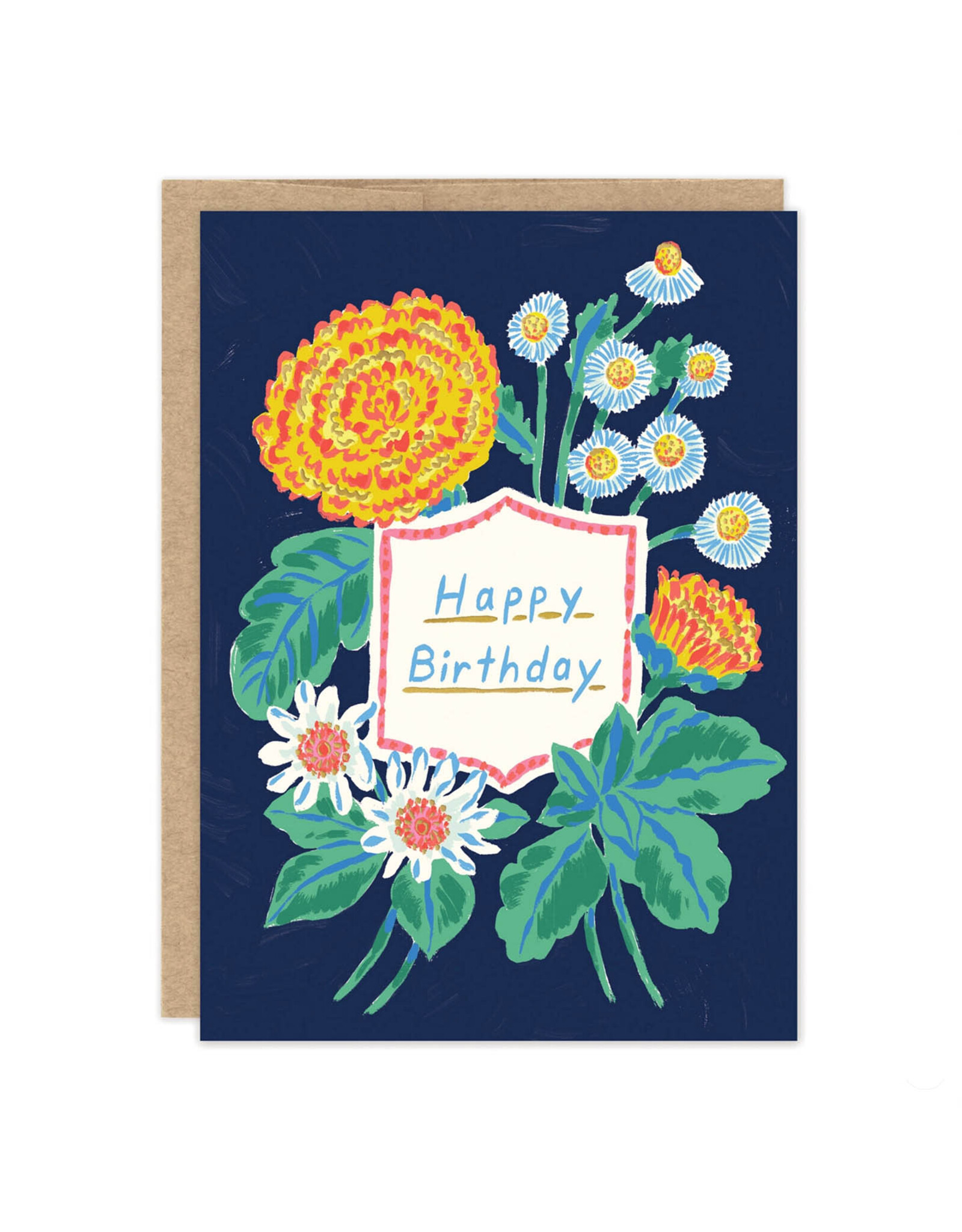 Navy Florals Birthday Greeting Card
