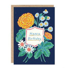 Navy Florals Birthday Greeting Card