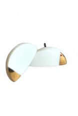 Half Moon Stud Earrings -  White/Gold