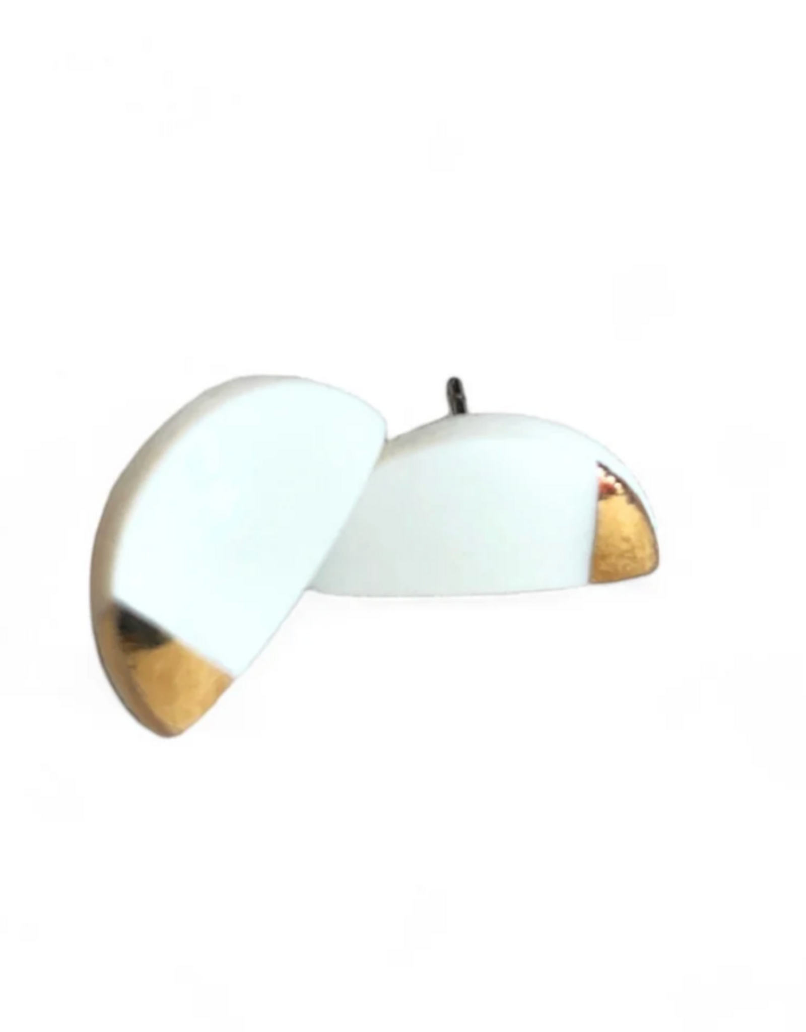 Half Moon Stud Earrings -  White/Gold