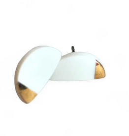 Half Moon Stud Earrings -  White/Gold