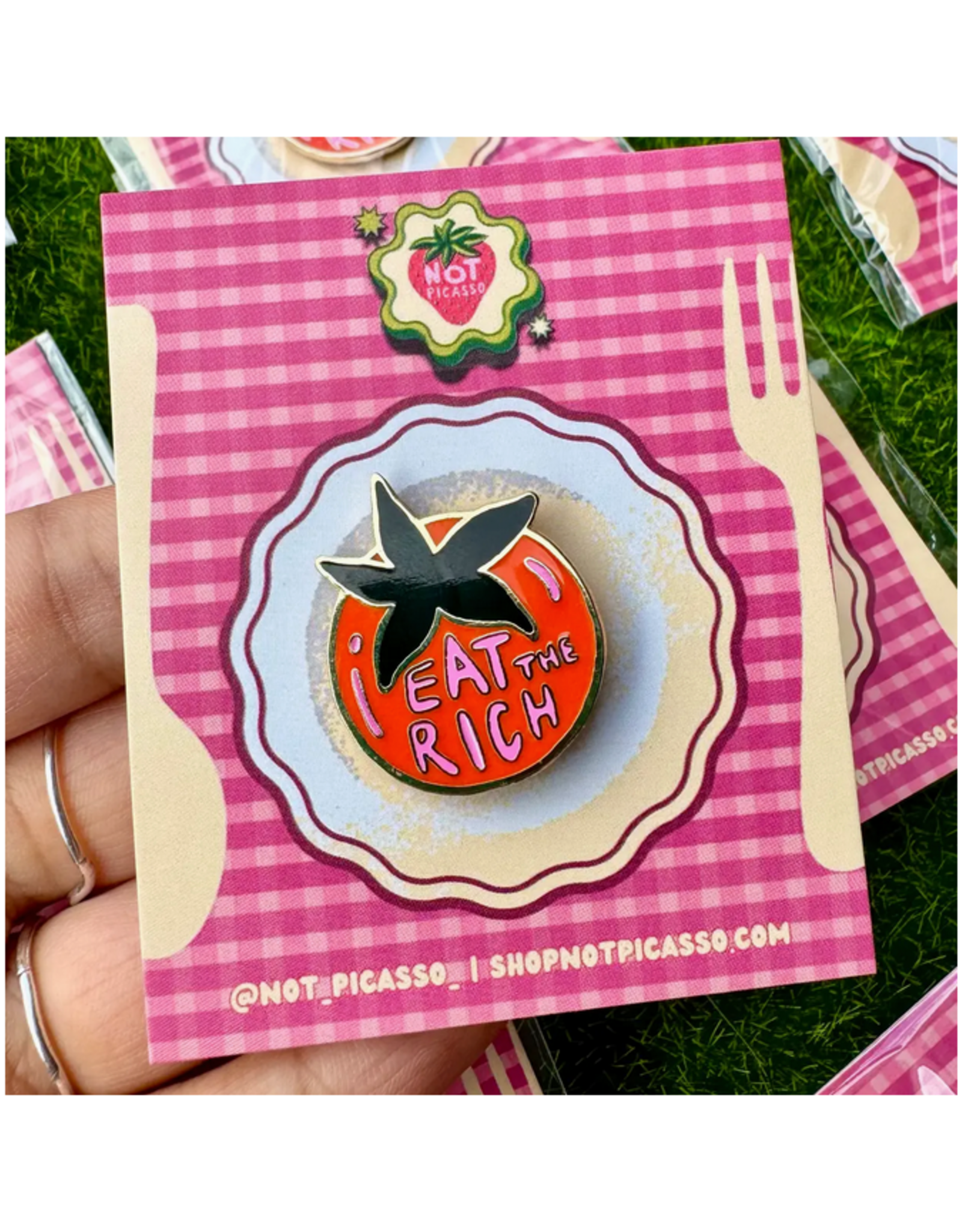 Not Picasso Eat the Rich Tomato Enamel Pin