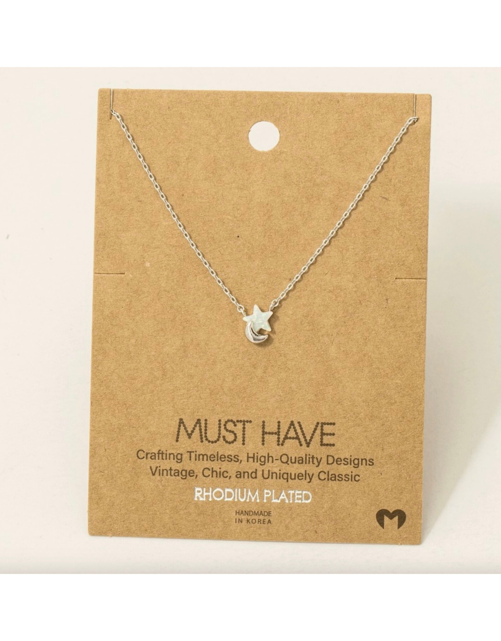 Mini Silver Moon & Opal Star Necklace