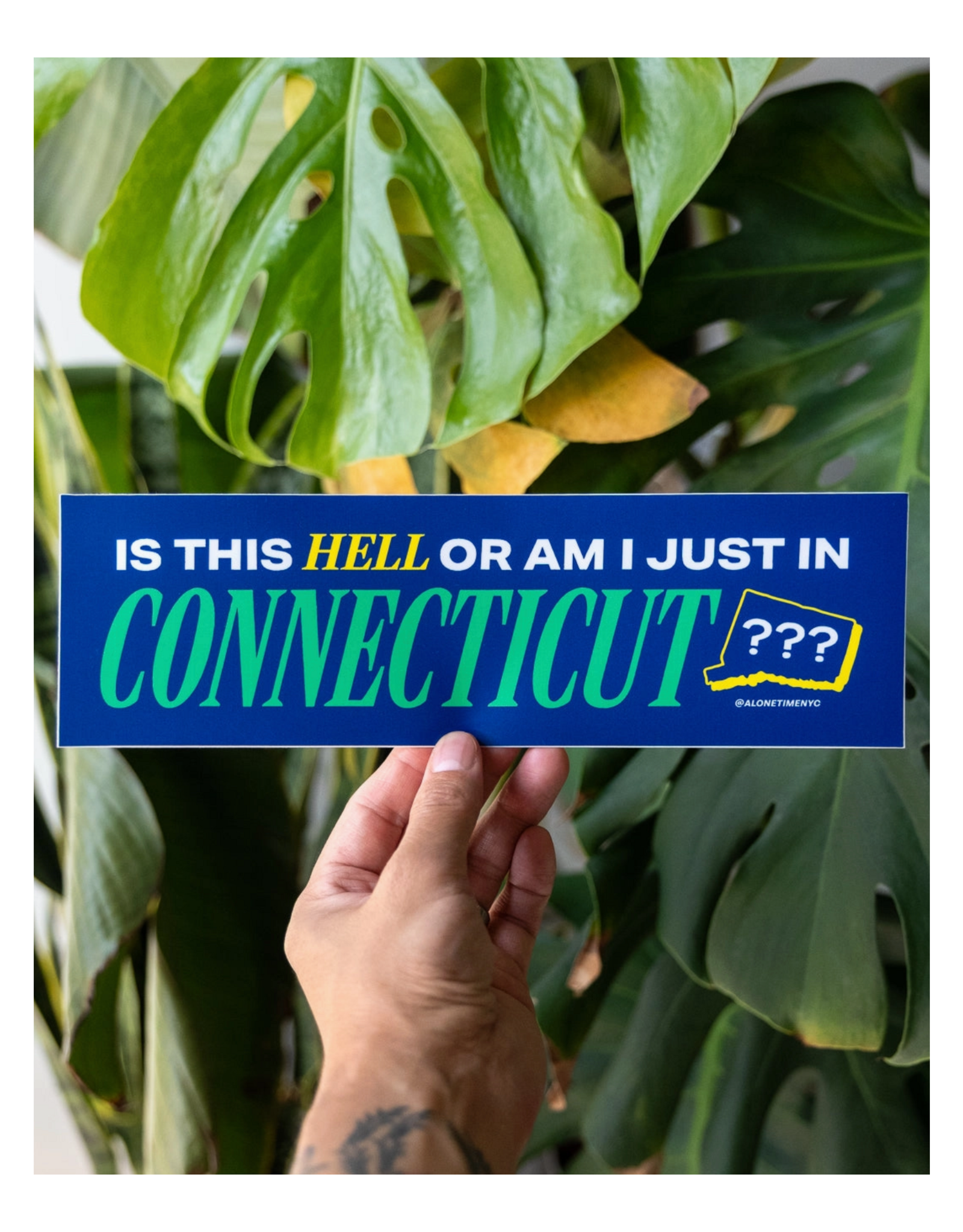 Alone Time Co Connecticut is Hell Bumper Sticker