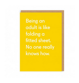 Being an Adult is Like Folding a Fitted Sheet Greeting Card