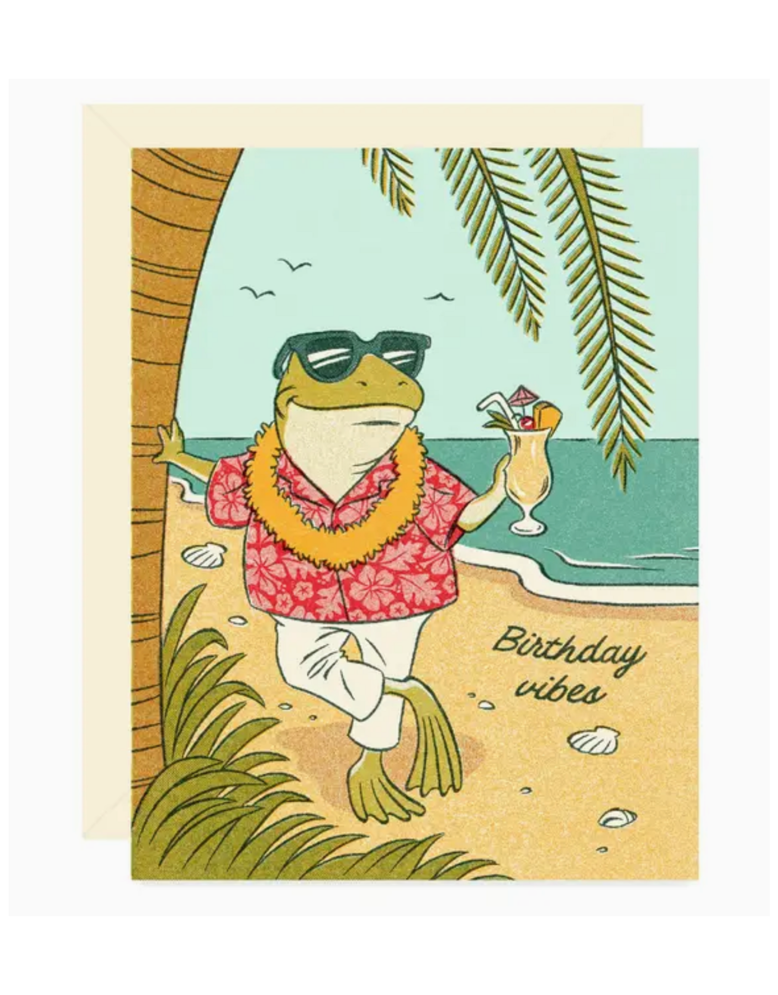 Beach Frog Birthday Vibes Greeting Card