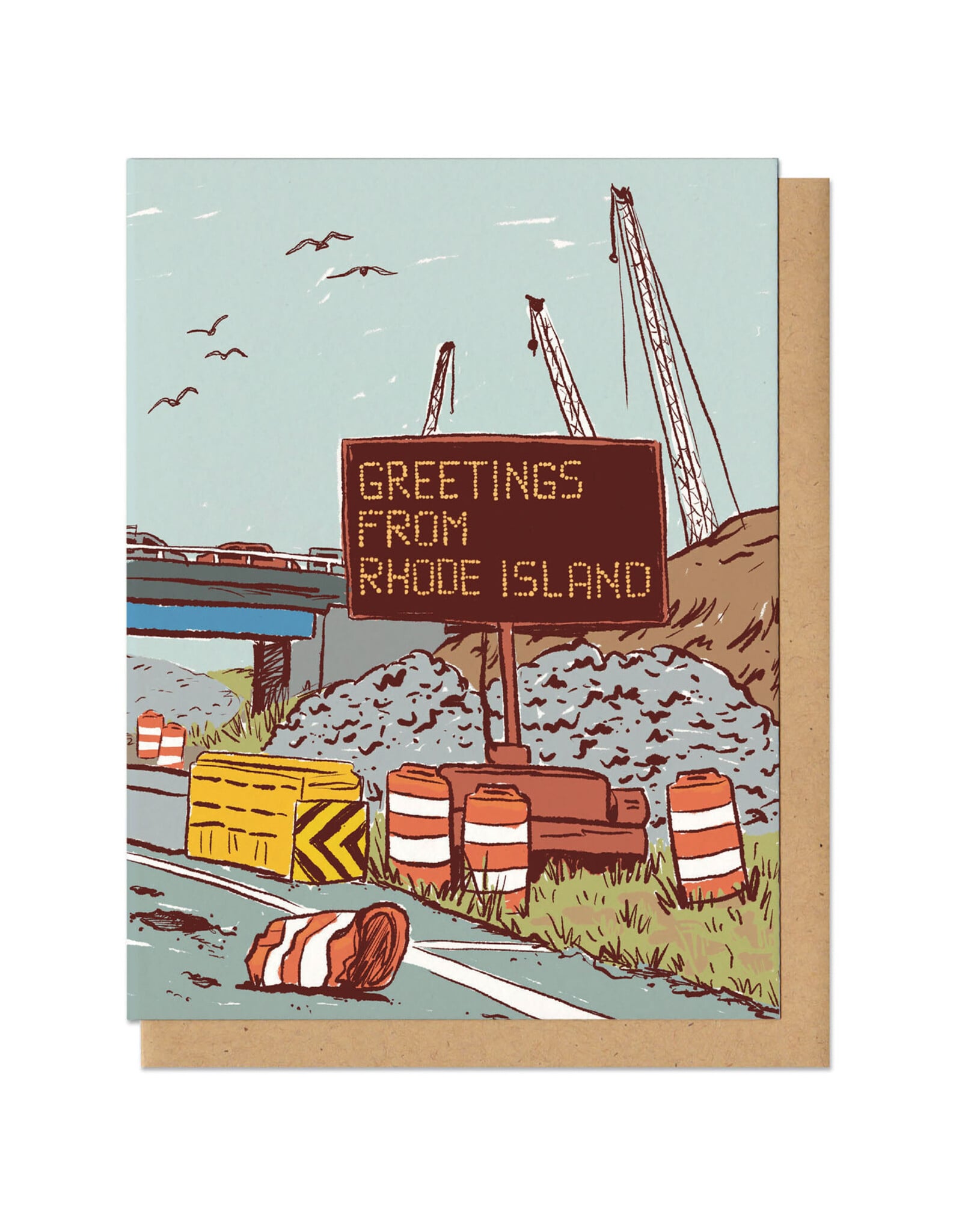 Greetings from Rhode Island Construction Greeting Card