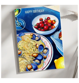 Laurel Greenfield Art Happy Birthday Linguine and Clams Greeting Card