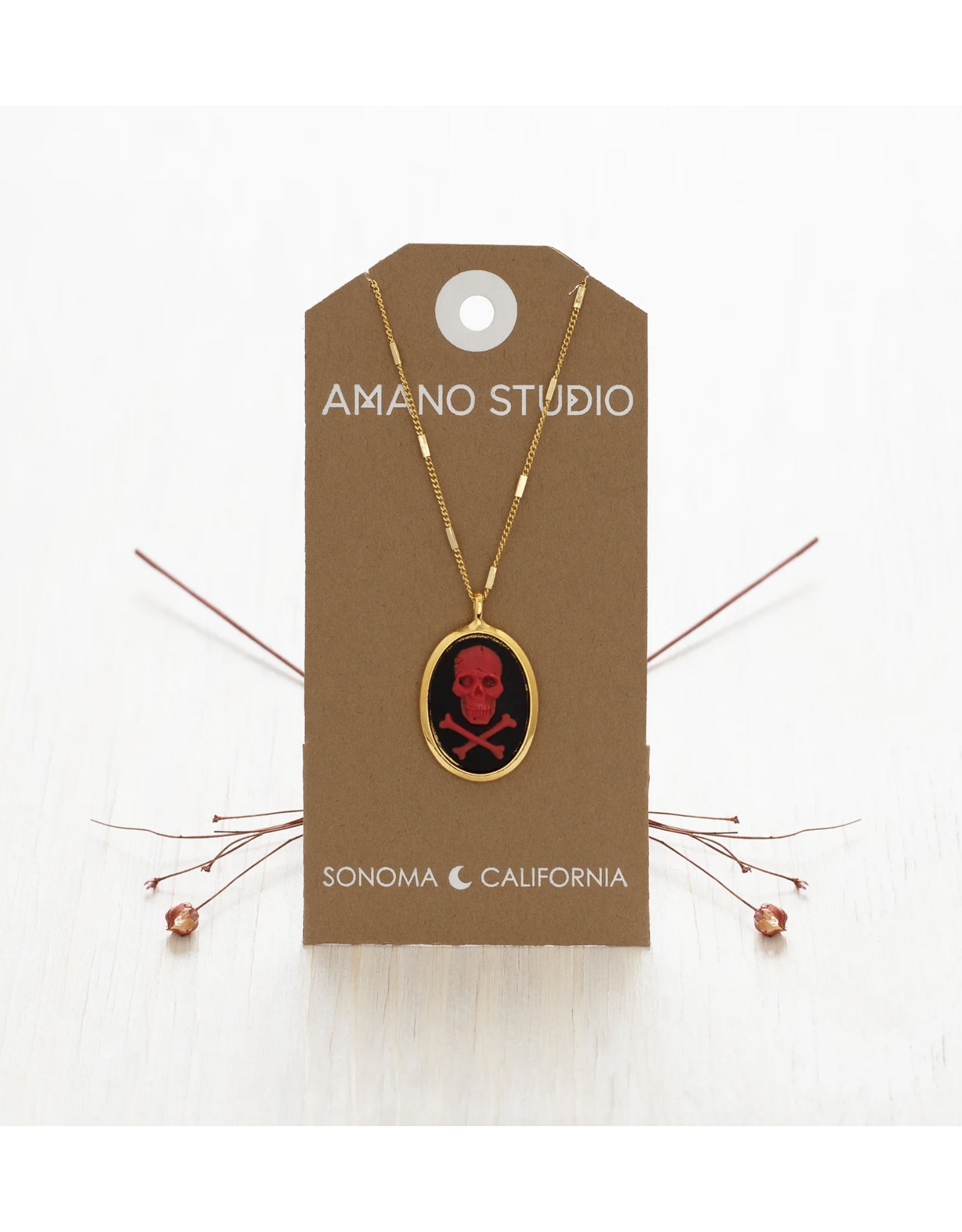 Red Skull And Crossbones Necklace