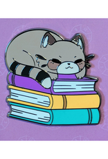 Cat on Pile of Books Enamel Pin