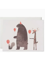 Party Animals with Red Balloons Birthday Greeding Card
