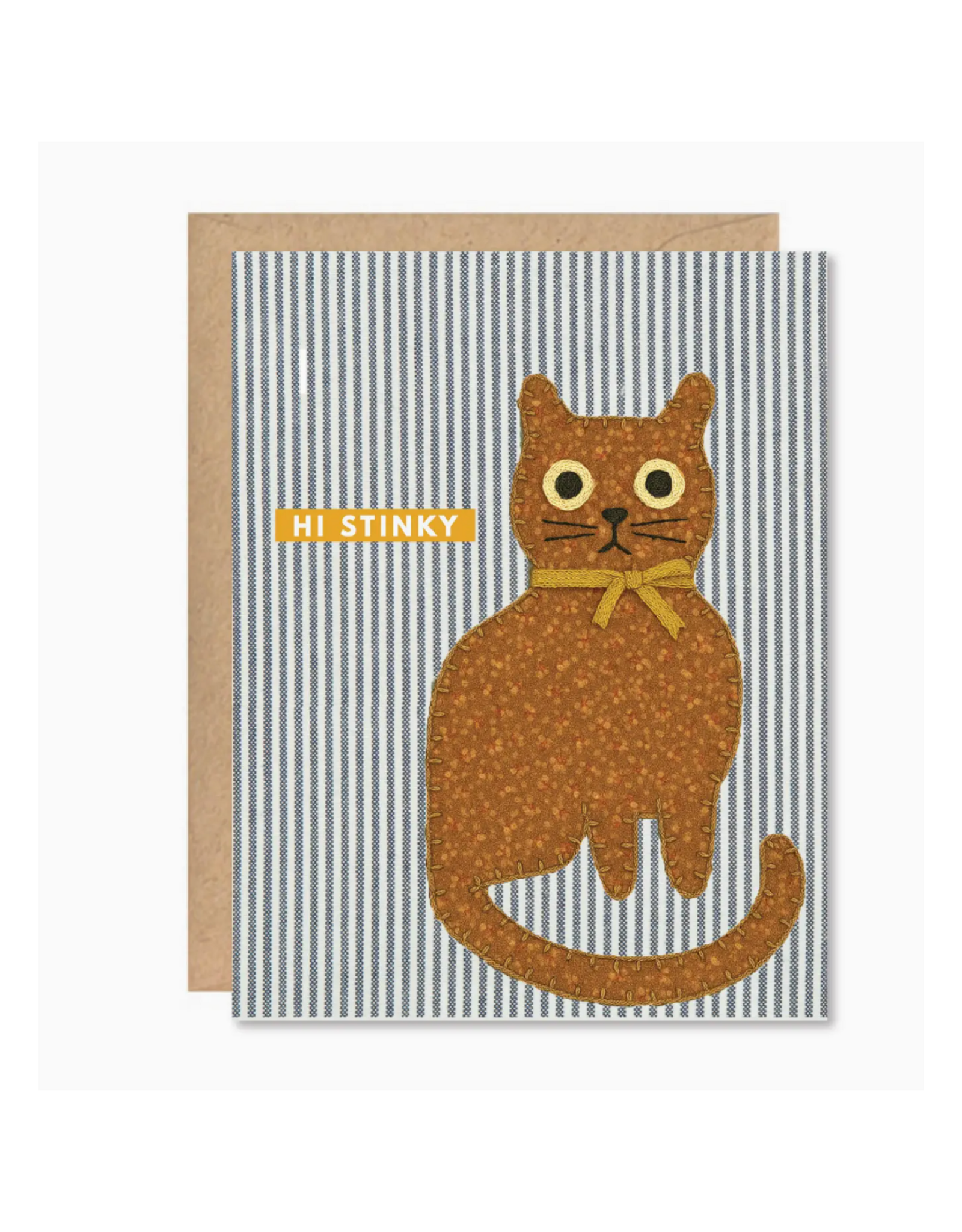 Hi Stinky Stitched Cat Greeting Card