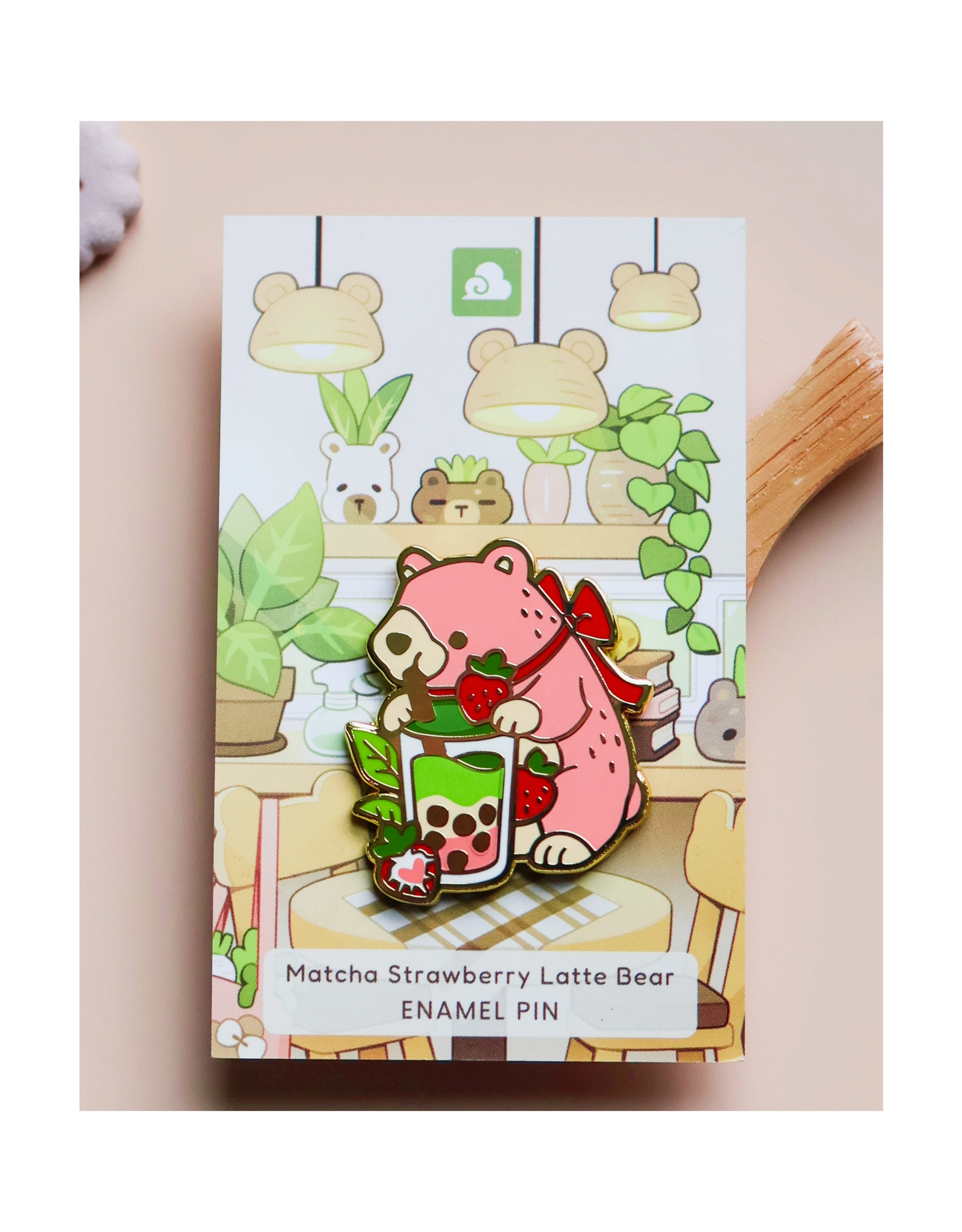 Strawberry Matcha Bear Enamel Pin