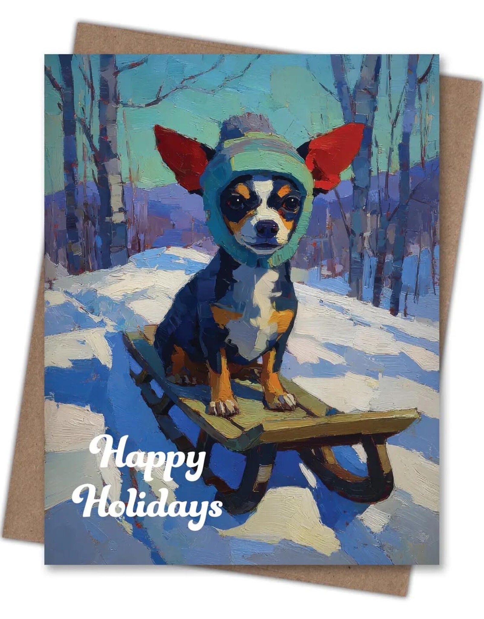 Sledding Chihuahua Happy Holidays Greeting Card