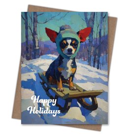 Sledding Chihuahua Happy Holidays Greeting Card