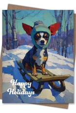 Sledding Chihuahua Happy Holidays Greeting Card