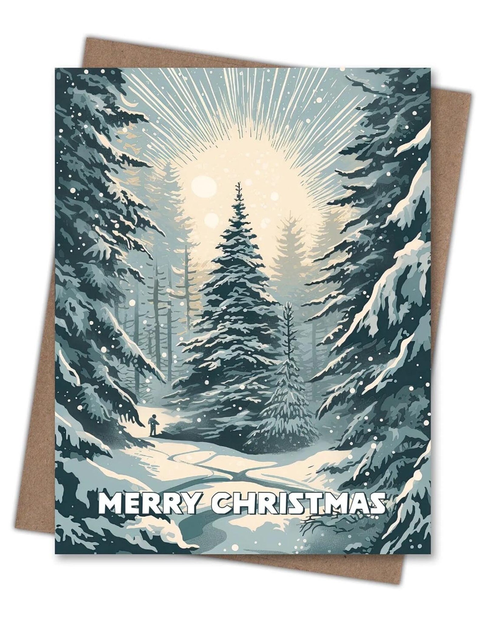 Forest Light Starburst Merry Christmas Greeting Card