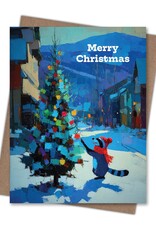 Raccoon on Main Street Merry Christmas Greeting Card