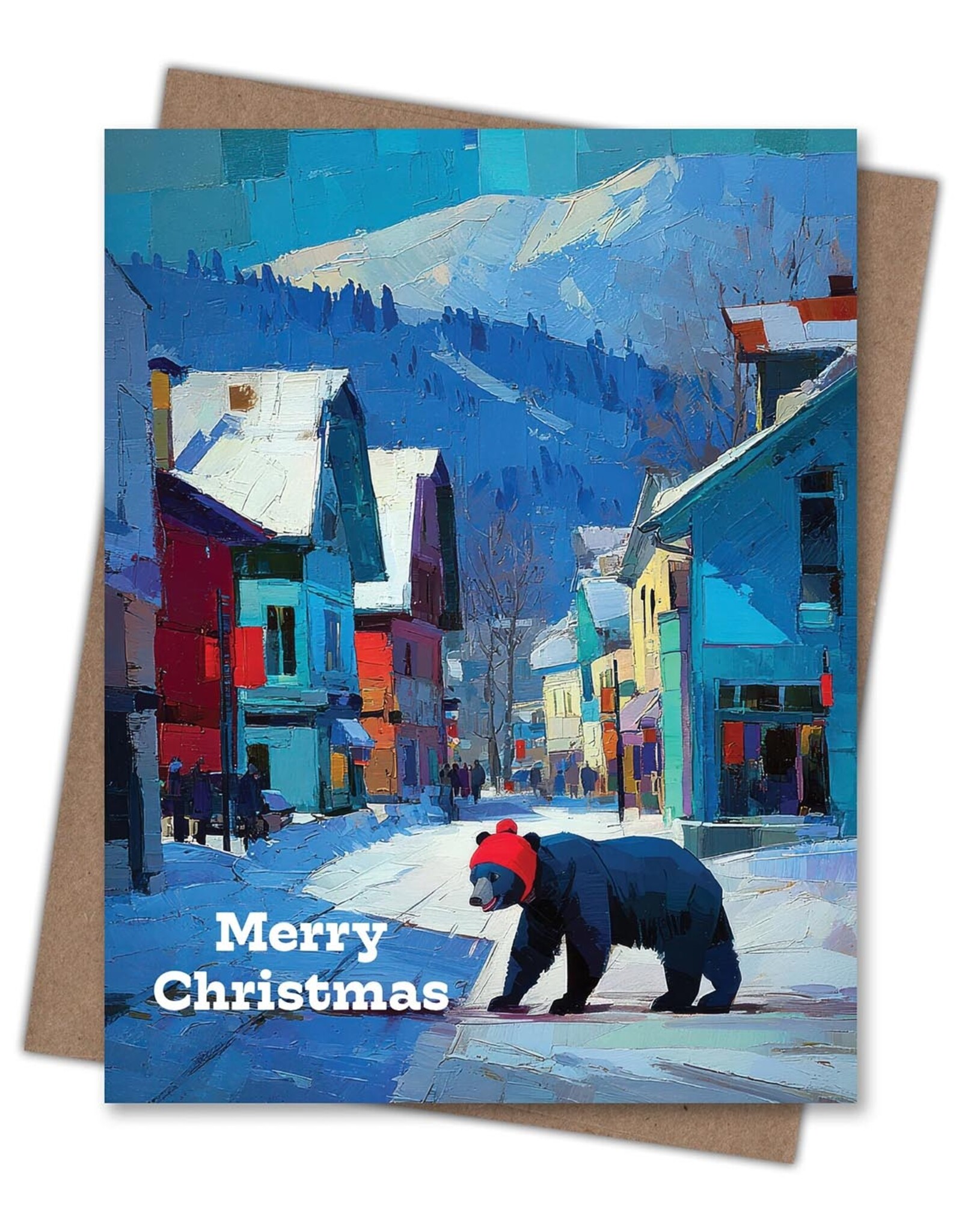 Bear Crossing Merry Christmas Greeting Card