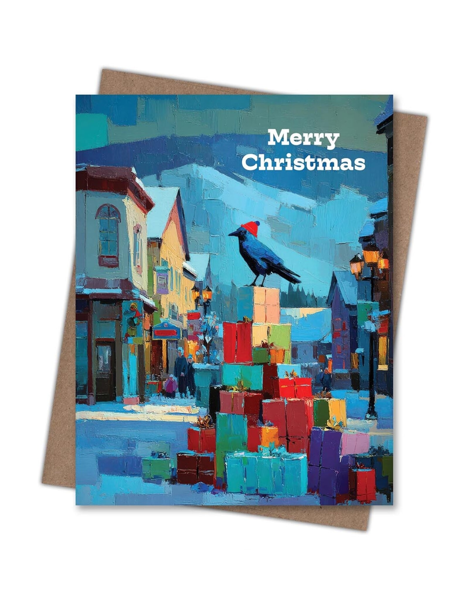 Raven on Main Street Merry Christmas Greeting Card