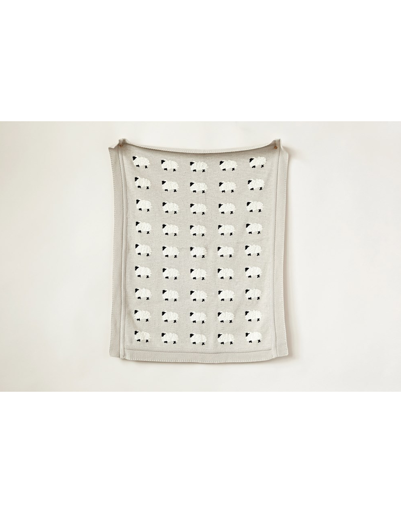 Creative Co-Op Cotton Knit Blanket  Sheep  32"x40"