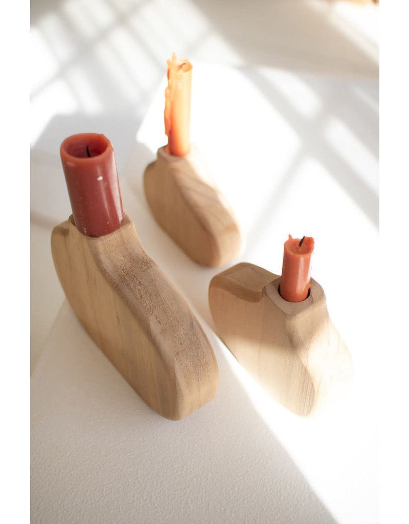 Kalalou Set of 3 Carved Wooden Bottle Vases + Candle Holders