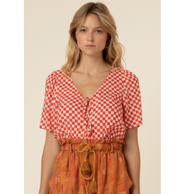 FRNCH Gaelle Checkered Rouge Top