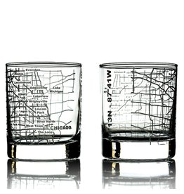 Greenline Goods Chicago Etched Street Grid Whiskey Glasses Set Of 2