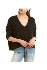 525 America Cashmere Rouched Front Black Sweater