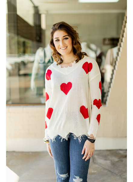 frayed heart sweater