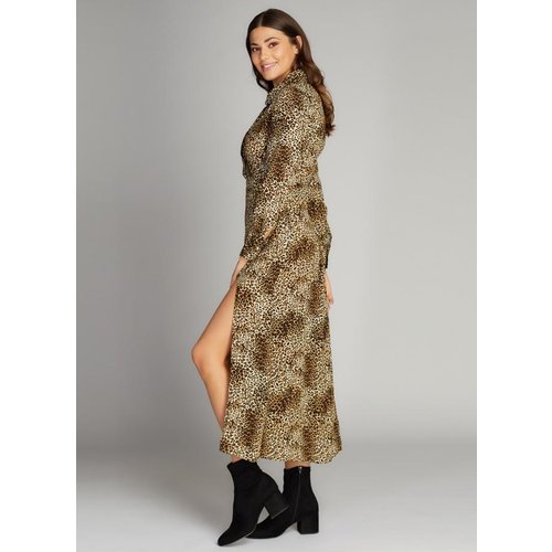 C'est Moi Animal Print Slit Button Down Dress C'est Moi Animal Print Slit Button Down Dress