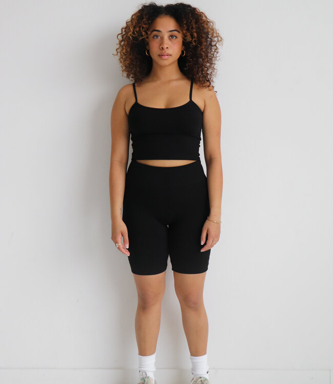 X C'est Moi Bamboo Rib Crop Cami Black