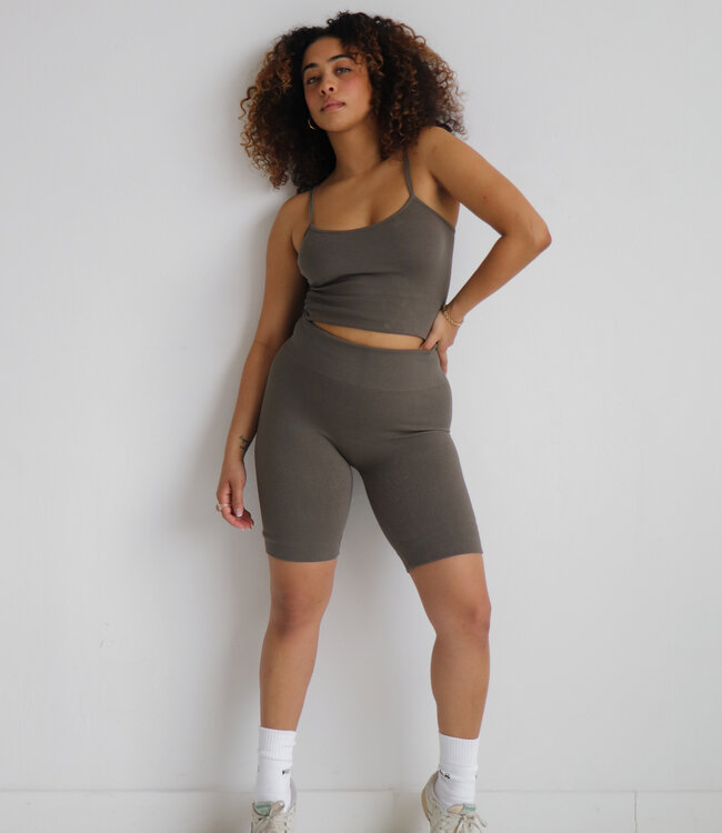 X C'est Moi Bamboo Rib Crop Cami Khaki