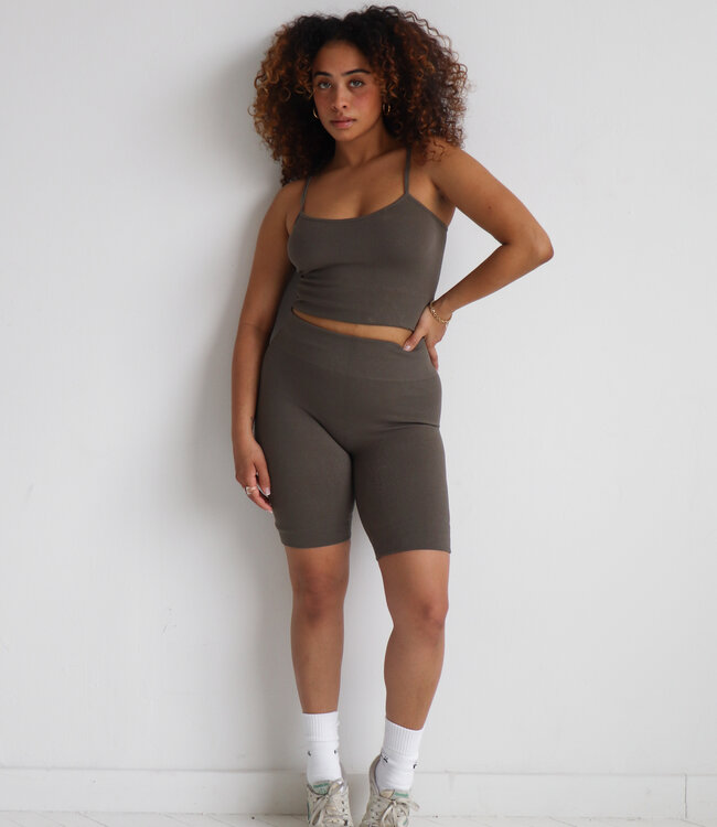 X C'est Moi Bamboo Rib Crop Cami Khaki