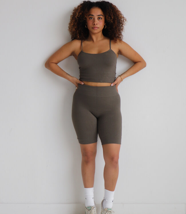 X C'est Moi Bamboo Rib Crop Cami Khaki