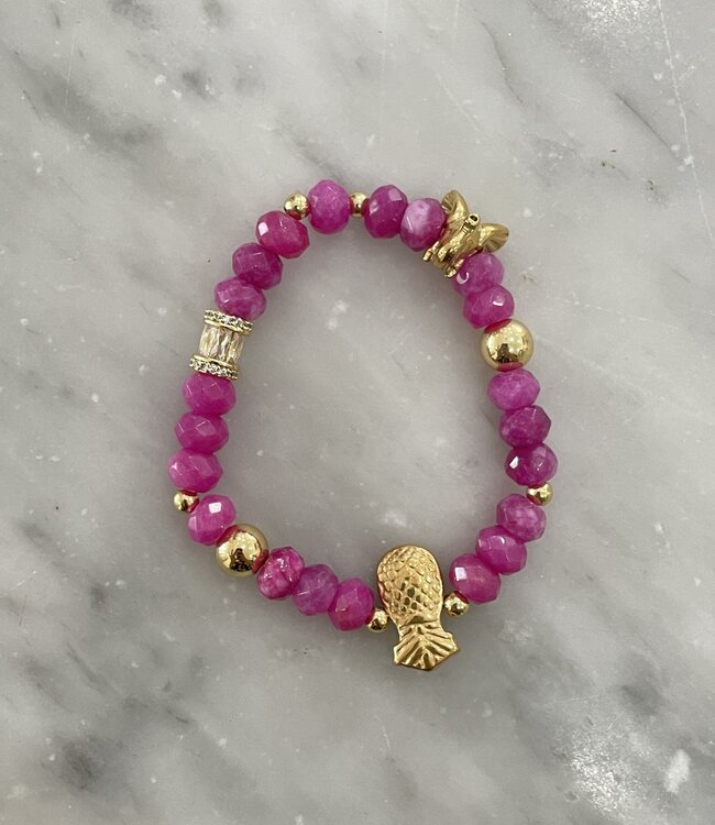 Bracelet de pierres précieuses Jade framboise