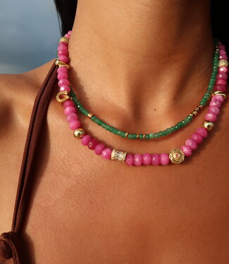Collier de pierres précieuses en jade framboise