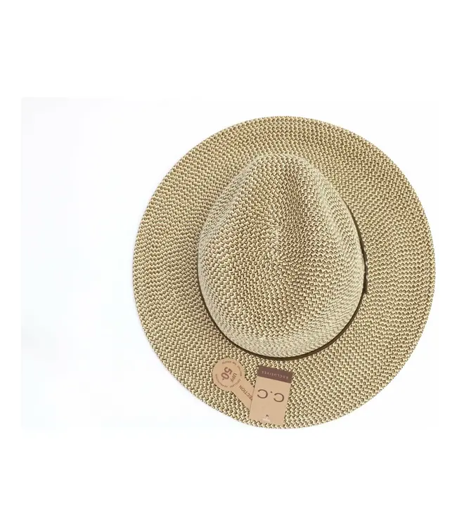 Two Tone Panama Hat with Suede Band Trim