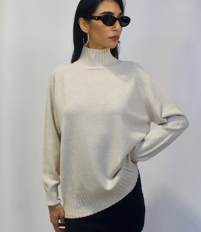 Sandra Oversized Turtleneck Top - Beige