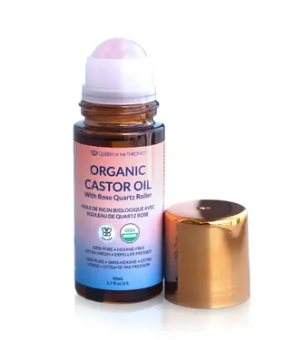 Queen of the Thrones Organic Cold Pressed Castor Oil Rose Quartz Roll On